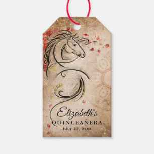 Étiquettes-cadeau Rustique Cheval Rouge Quinceanera Or Merci Favoris