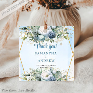 Étiquettes Cadeau Rustique Chic Dusty Bleu Floral Merci