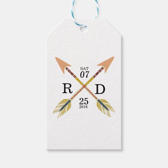 Étiquettes-cadeau rustique et bohème | Flèche croisée | Mariage pers (Devant)