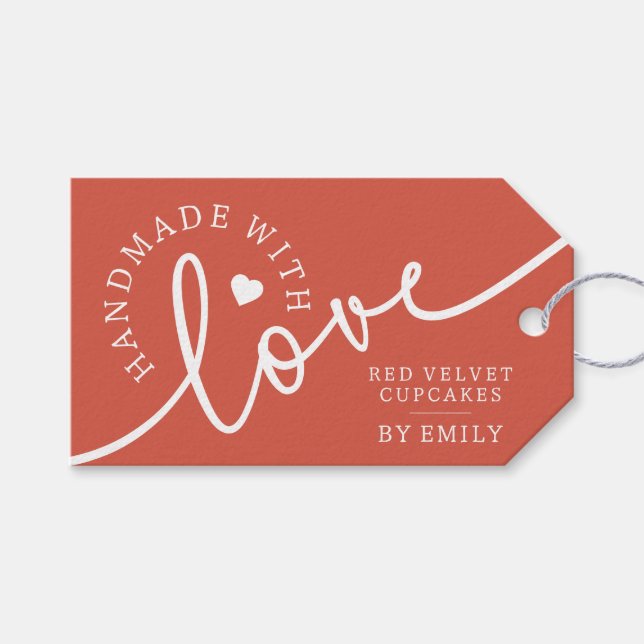 Étiquettes-cadeau Rustique fait à la main avec l'amour Script Coeur  (Devant (Horizontal))