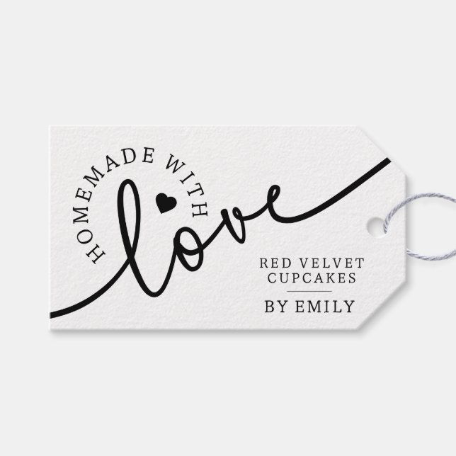 Étiquettes-cadeau Rustique fait maison avec l'amour Script Coeur Pro (Devant (Horizontal))