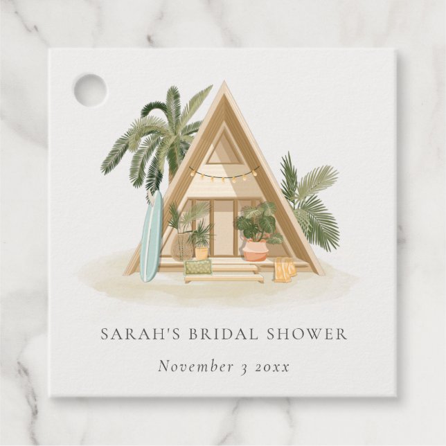 Étiquettes Cadeau Rustique Fête de Mariage Tropicale de la Plage de  (Devant)