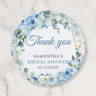 Étiquettes Cadeau Rustique fleurs bleu poussiéreux cadre doré douche