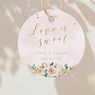 Étiquettes Cadeau Rustique Fleurs Rose Tendre Amour est Doux Mariage
