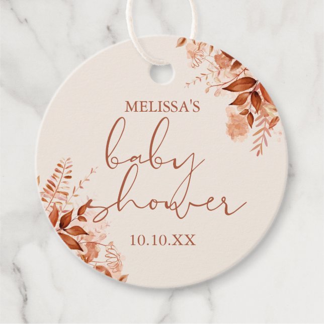 Étiquettes Cadeau Rustique Floral Automne Baby shower d'automne (Devant)