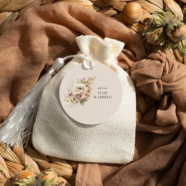 Étiquettes Cadeau Rustique Floral Brown Blush Mariage neutre (Wedding favor tags from Rustic Floral Brown Neutral Wedding Collection by Darling & May)