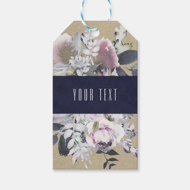 Étiquettes-cadeau Rustique Floral Glam Marine Kraft Mariage Faveur n (Devant)
