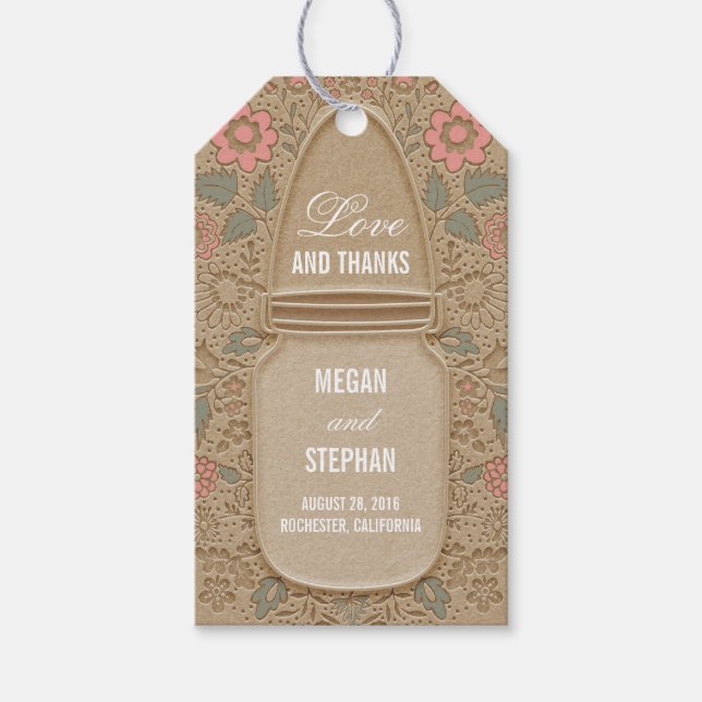 Étiquettes-cadeau Rustique Floral Mason Jar Mariage (Devant)