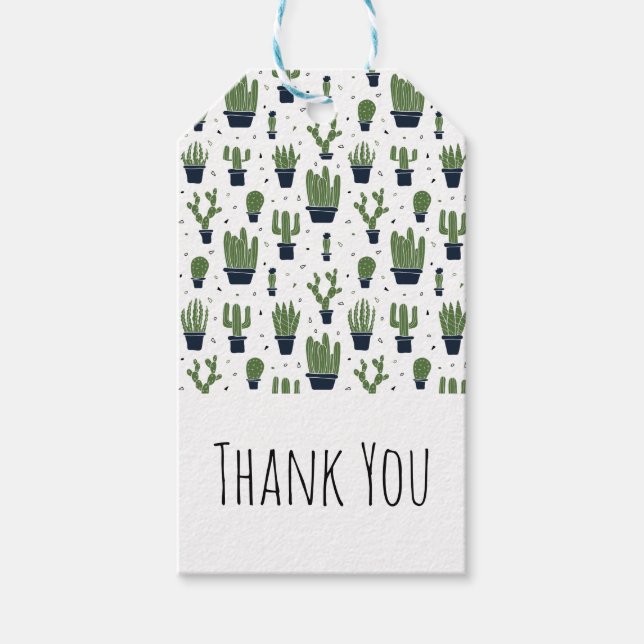 Étiquettes-cadeau Rustique Green Cactus Motif du désert Merci (Devant)