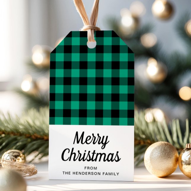 Étiquettes-cadeau Rustique Green Plaid Joyeux Noël (Rustic Green Plaid Merry Christmas Gift Tags)