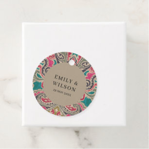 ÉTIQUETTES CADEAU RUSTIQUE KRAFT BOHO TRIBAL IKAT PINK AGATE MARIAGE
