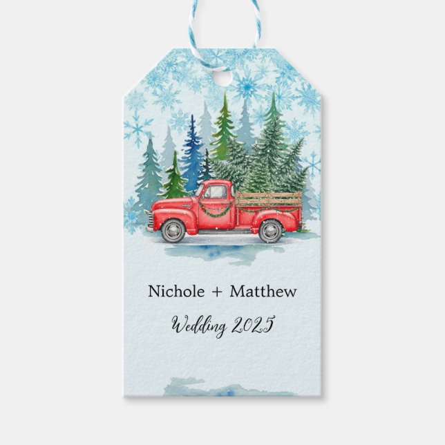 Étiquettes-cadeau Rustique Mariage d'hiver Camion Favoriser (Devant)