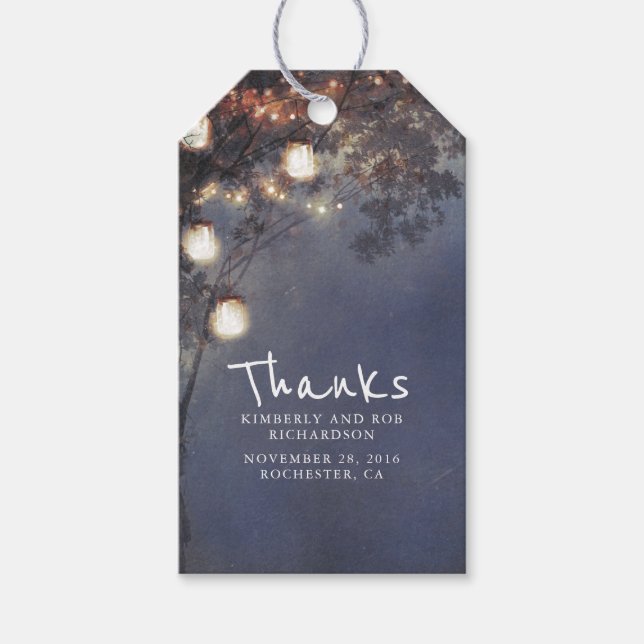 Étiquettes-cadeau Rustique Mason Jar Lights Tree Mariage (Devant)