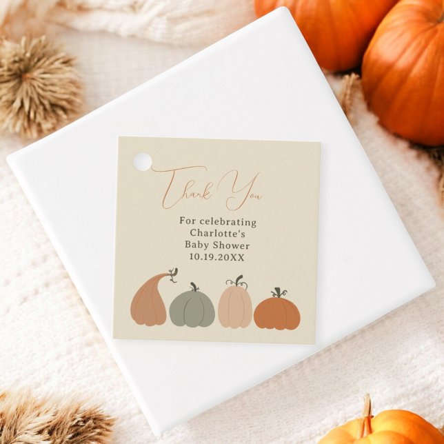 Étiquettes Cadeau Rustique Neutral Chic Citrouille Baby shower Autom (Rustic Neutral Chic Fall Pumpkin Baby Shower Favor Tags)