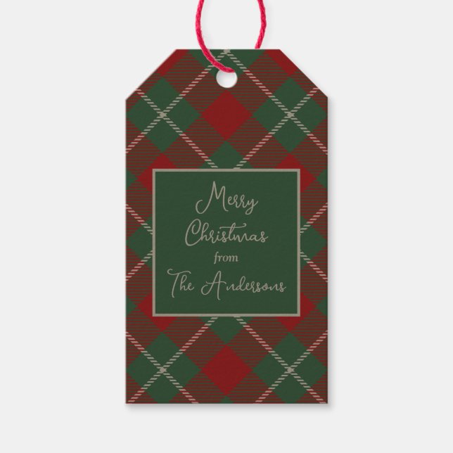 Étiquettes-cadeau Rustique Noël Tartan Plaid avec nom (Devant)