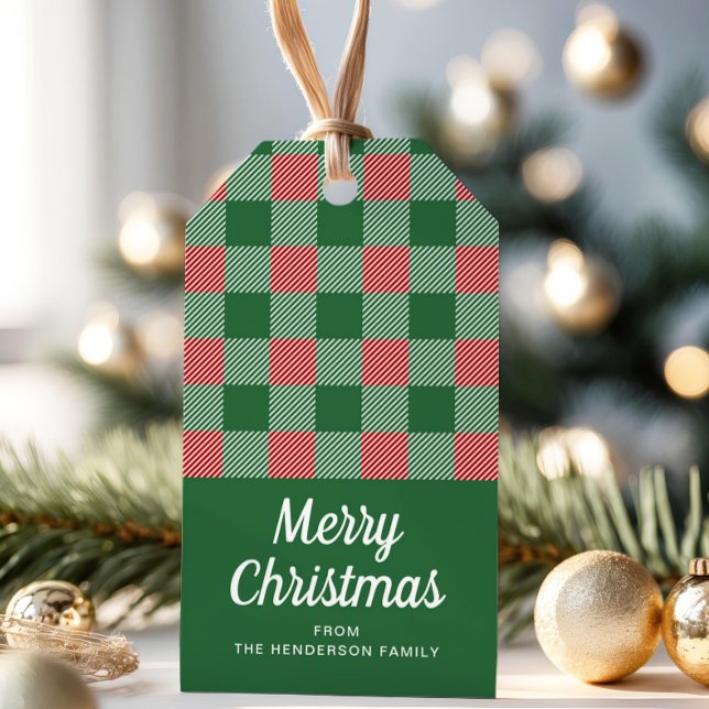 Étiquettes-cadeau Rustique Noël Vert Plaid Motif (Rustic Christmas Green Plaid Pattern Gift Tags)