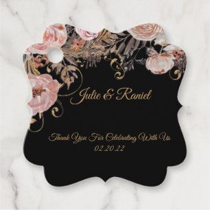 Étiquettes Cadeau Rustique Noir Noir Aquarelle Rose Or Floral