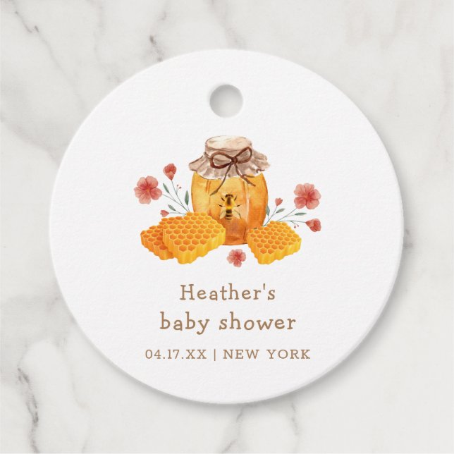 Étiquettes Cadeau Rustique Petit Fleur sauvage Baby shower d'abeille (Devant)