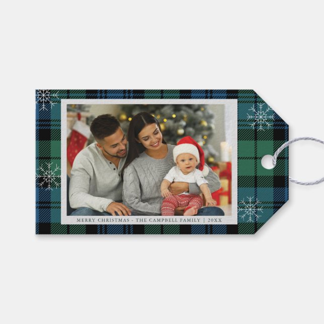 Étiquettes-cadeau Rustique Plaid Family Photo Campbell Tartan (Devant (Horizontal))
