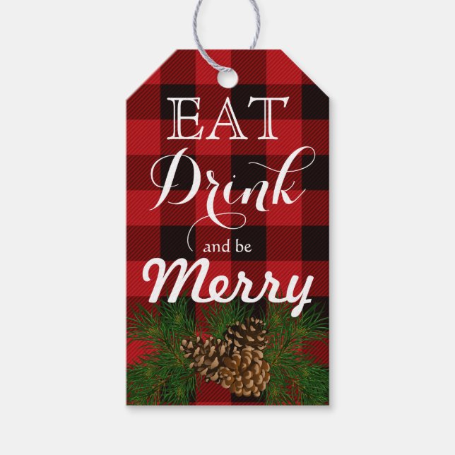 Étiquettes-cadeau Rustique rouge et noir plaid-tartan (Devant)