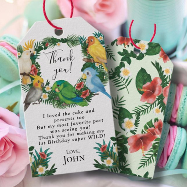 Étiquettes-cadeau Rustique Tropical bébé Parrots sauvages Garçons An (Créateur téléchargé)