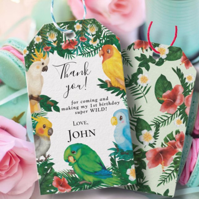Étiquettes-cadeau Rustique Tropical bébé Parrots sauvages Garçons An (Créateur téléchargé)