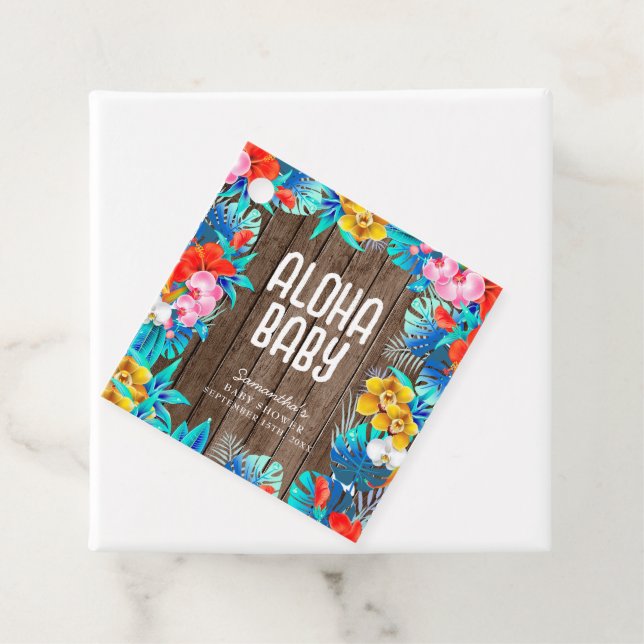 Étiquettes Cadeau Rustique Tropical Palm Feuilles Baby shower Aloha (En situation)