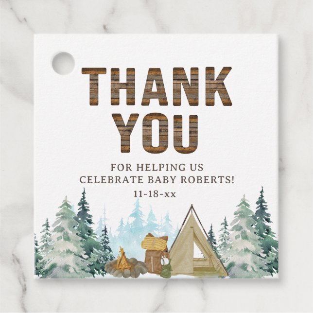 Étiquettes Cadeau Rustique Un Petit Baby shower De Camper Faveurs (Devant)