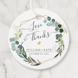 Étiquettes Cadeau Rustique verdure Eucalyptus Amour+Remerciements