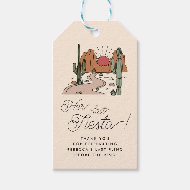Étiquettes-cadeau Sa Dernière Fiesta Boho Desert Bachelorette Favori (Devant)
