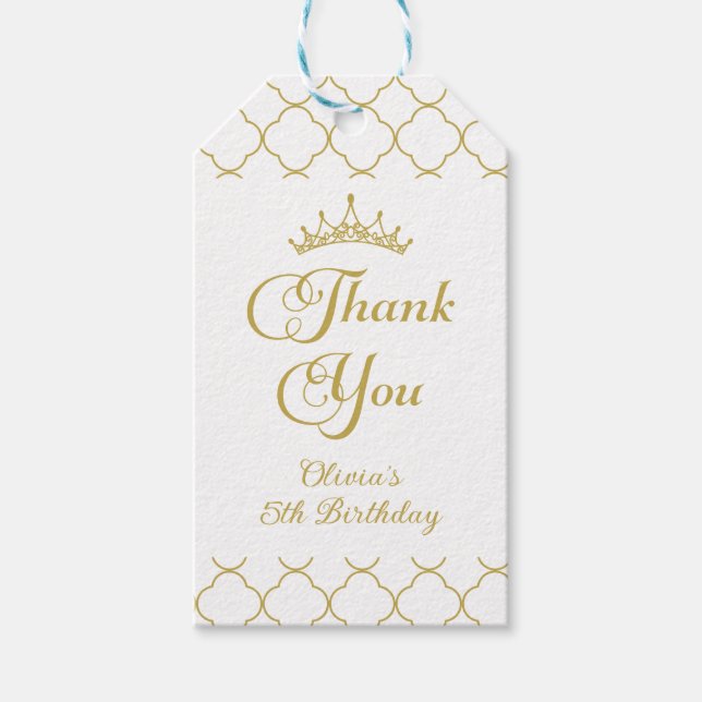 Étiquettes-cadeau Sa Royal Fively Gold Princess 5e anniversaire Favo (Devant)