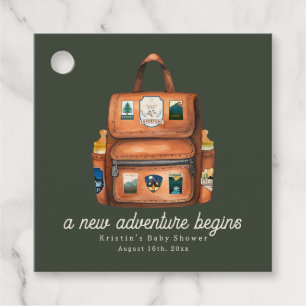 Étiquettes Cadeau Sac à dos Aventure + Bouteilles Baby shower vert