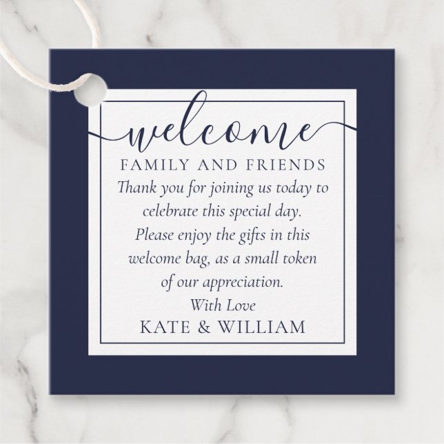 Étiquettes Cadeau Sac cadeau de bienvenue de mariage bleu marine (Devant)