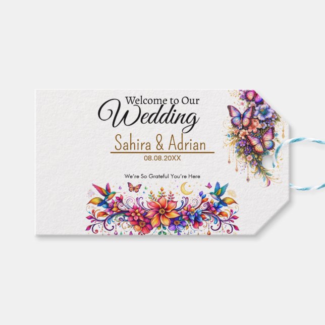 Étiquettes-cadeau Sac Cadeau Floral Papillon - Personnalisation Disp (Devant (Horizontal))