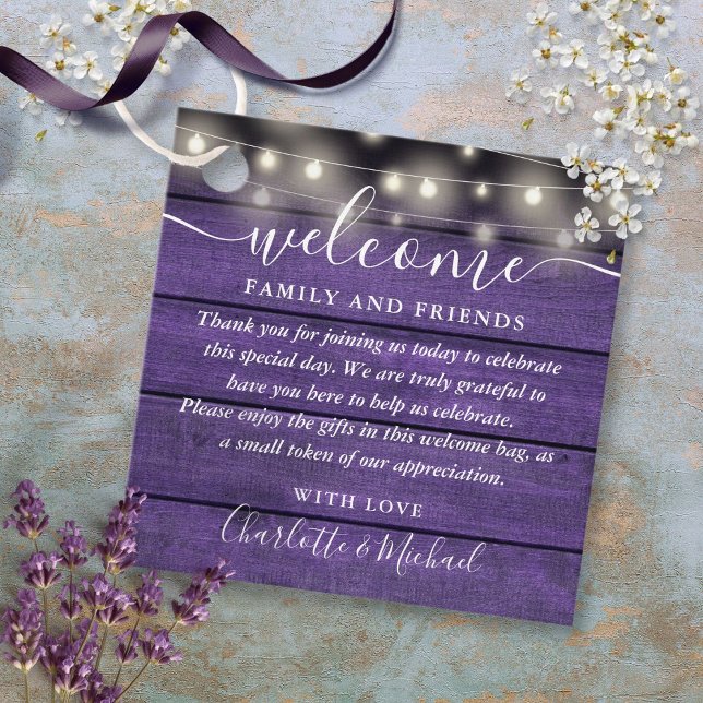 Étiquettes Cadeau Sac-cadeau Rustique Mariage violet (Rustic Purple Wedding Welcome Gift Basket Bag Favor Tags)