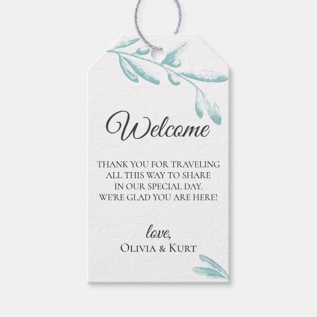 Étiquettes-cadeau Sac d'accueil Mariage à branches d'olivier en Muet (Devant)