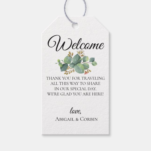 Étiquettes-cadeau Sac d'accueil Mariage d'Eucalyptus (Devant)