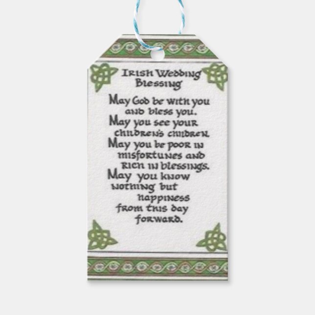 Étiquettes-cadeau sac de bénédiction mariage irlandais (Devant)