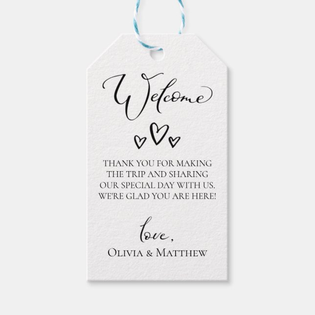 Étiquettes-cadeau Sac de bienvenue de mariage Simple Hearts (Devant)