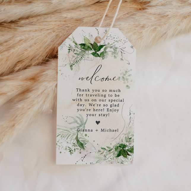 Étiquettes-cadeau Sac de bienvenue du Mariage de verdure étheriale G (Créateur téléchargé)
