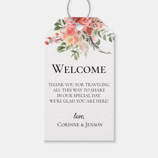 Étiquettes-cadeau Sac de bienvenue du Mariage floral d'été de Bohême (Devant)