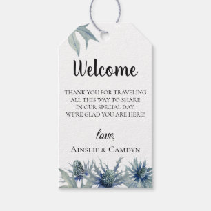 Étiquettes-cadeau Sac de bienvenue Mariage de chardon bleu