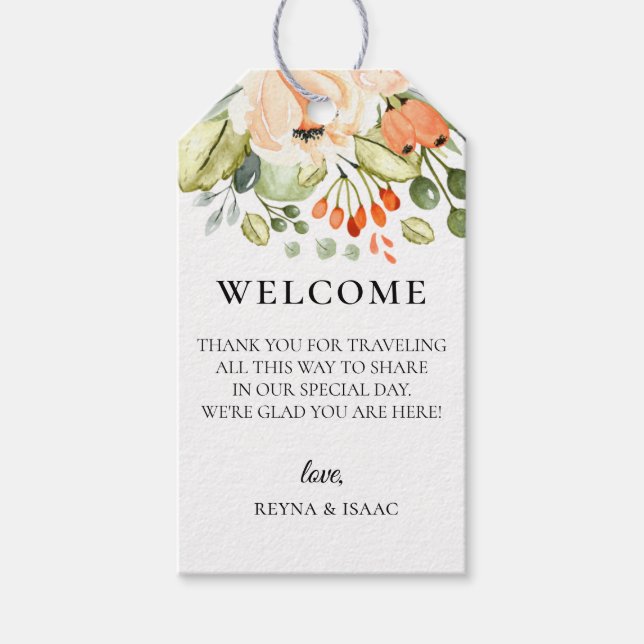 Étiquettes-cadeau Sac de bienvenue Mariage Floral Peach (Devant)