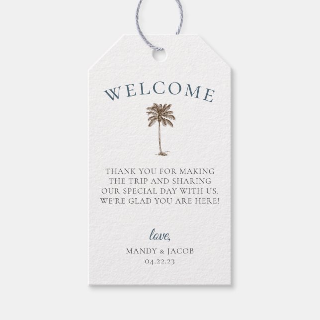 Étiquettes-cadeau Sac de bienvenue Palm Tree Beach Wedding (Devant)