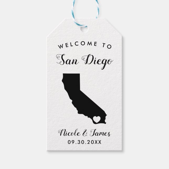Étiquettes-cadeau Sac ou boîte de bienvenue pour Mariage de Californ (Devant)