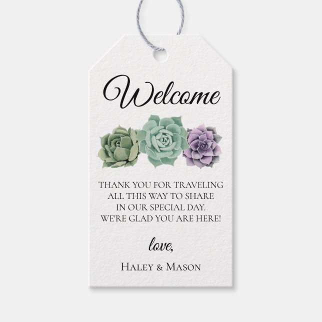 Étiquettes-cadeau Sacs de bienvenue Mariage Succulent (Devant)