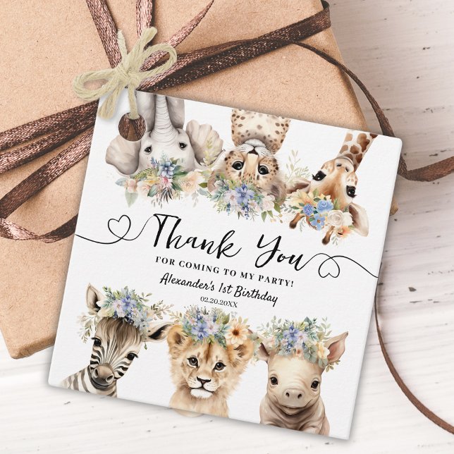 Étiquettes Cadeau Safari 1er anniversaire fête Jungle Animaux Garçon (Créateur téléchargé)