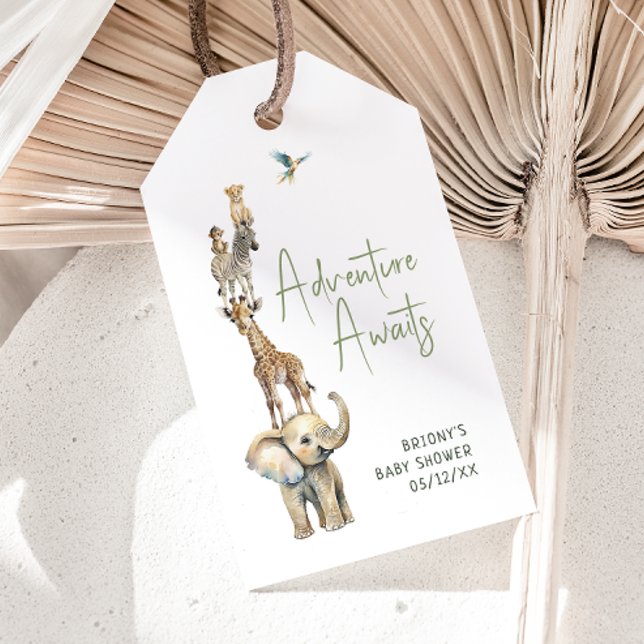 Étiquettes-cadeau Safari Adventure attend le Baby shower Merci (Créateur téléchargé)