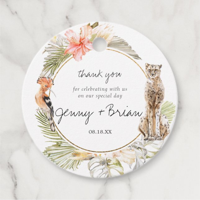 Étiquettes Cadeau Safari africain enchanté | MERCI MARIAGE (Devant)