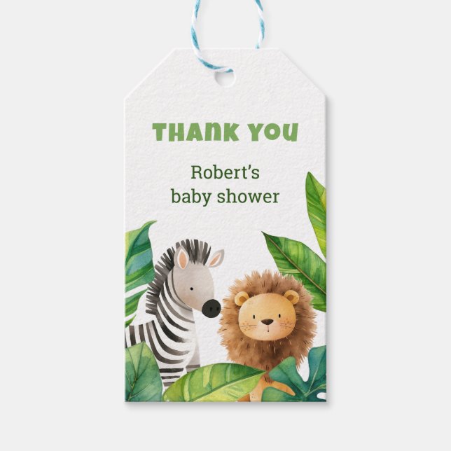 Étiquettes-cadeau Safari animal baby shower d'aquarelle préférence t (Devant)